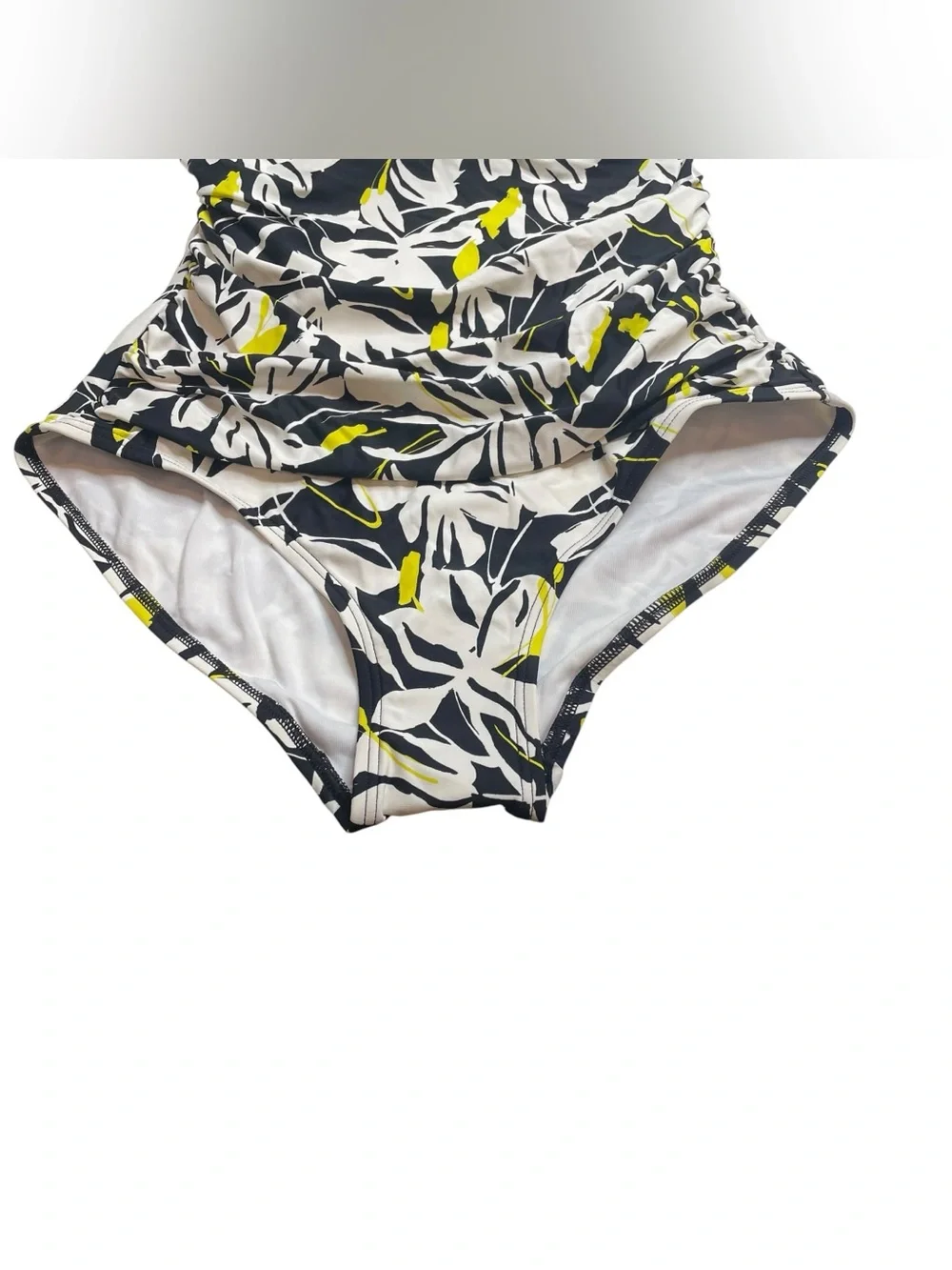 DKNY Ruffle Neck One Piece Swimsuit Fluro Yellow Multi Black Medium New - Picture 4 of 8